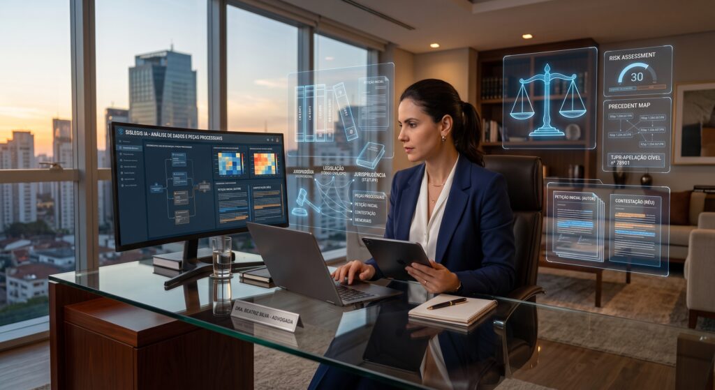 Software de IA para advogados analisando dados e peças processuais