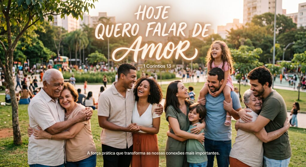 Ilustração moderna sobre como o amor ao próximo e à família pode transformar o mundo, com o título Hoje quero falar de Amor.