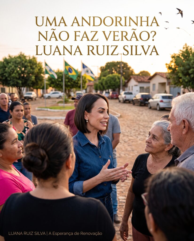 Luana Ruiz Silva conversando com moradores de uma comunidade durante um evento político de renovação ao ar livre.